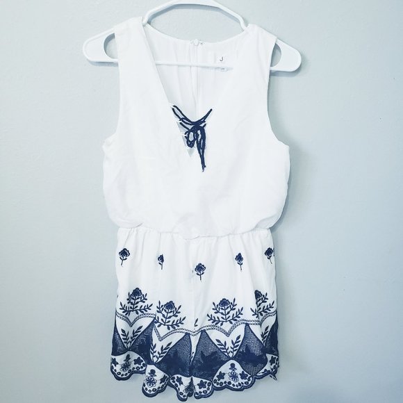 J.O.A. Tops - J. By J.O.A. White and Blue Lace Romper